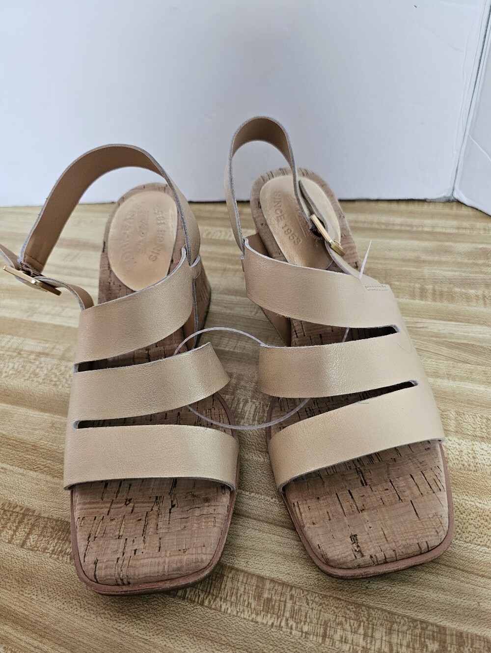 Kork-Ease Maxi Wedge Sandals Metallic Gold Nude Leather Strappy Size 9 NWT